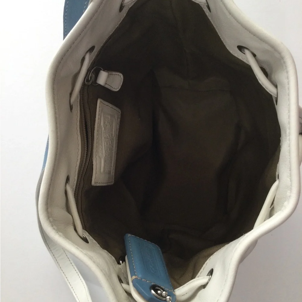 Coach Blue and White Leather Bucket Bag - Picture 7 of 12